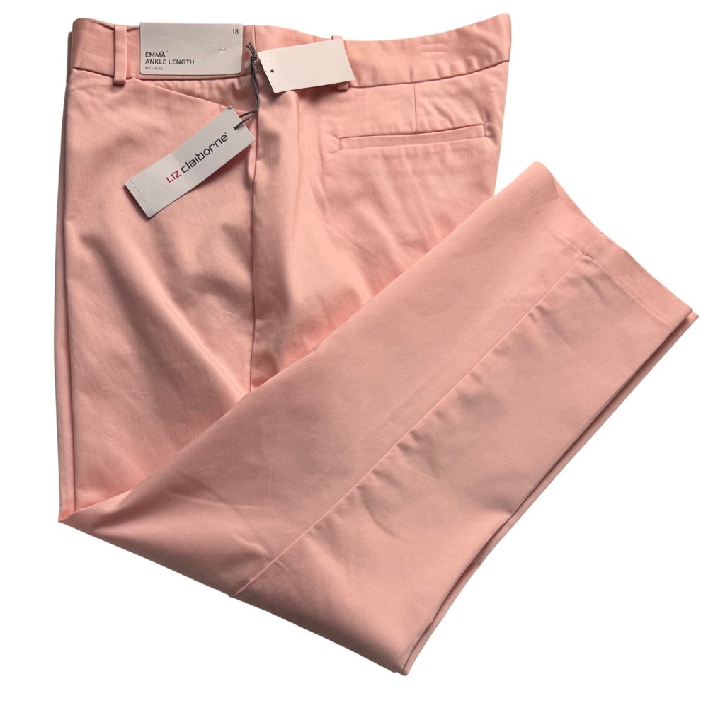 Liz Claiborne Emma Ankle Pants Pink English Rose Mid Rise Trousers Womens 18 NWT